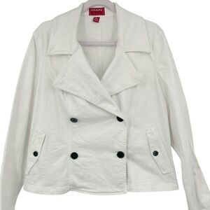 Chaps Wms Denim Peacoat Jacket XL White Double Breasted Nautical Coastal